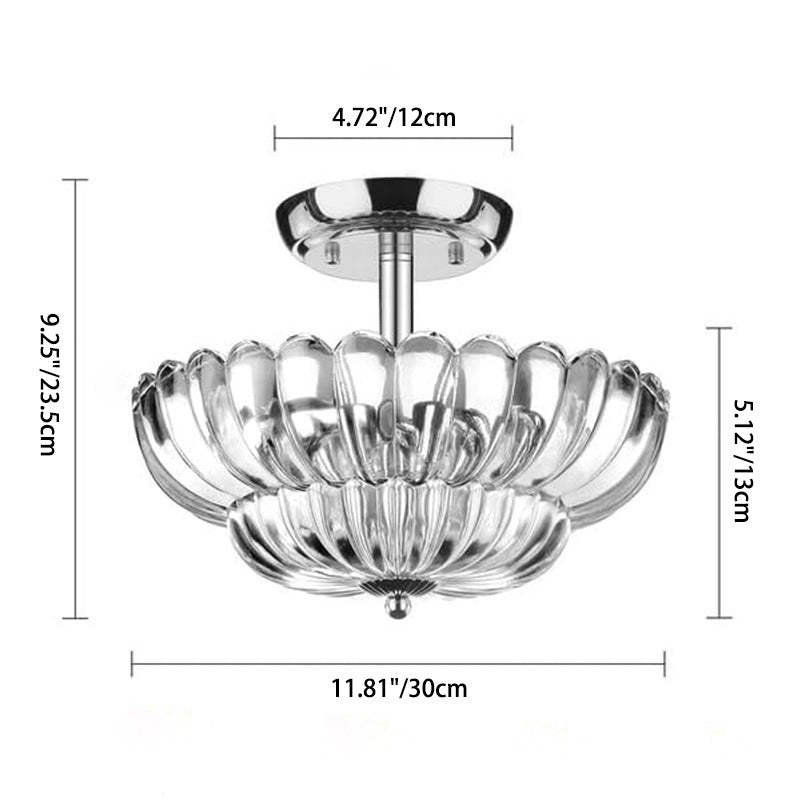 Contemporary Scandinavian Umbrella Iron Acrylic 3-Light Semi-Flush Mount Ceiling Light For Living Room