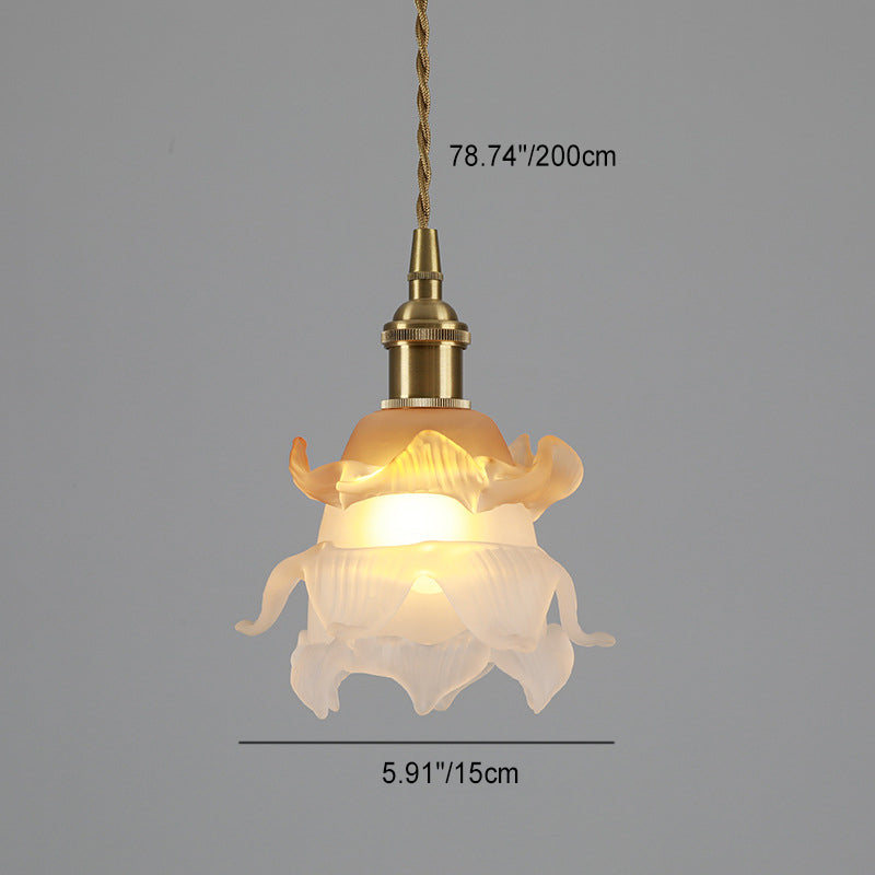 Modern Minimalist Flower Shaped All Brass Glass 1-Light Pendant Light For Bedroom