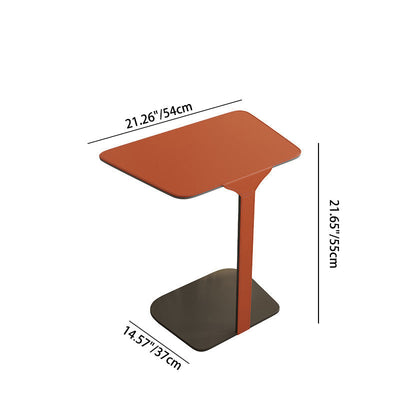 Contemporary Scandinavian Saddle Leather Top C-Shaped End Table For Living Room