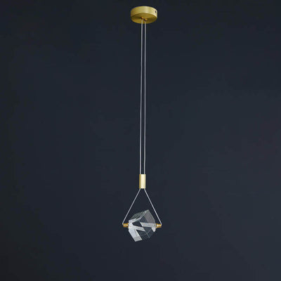 Modern Art Deco Diamond Crystal Geometric Copper LED Pendant Light For Living Room