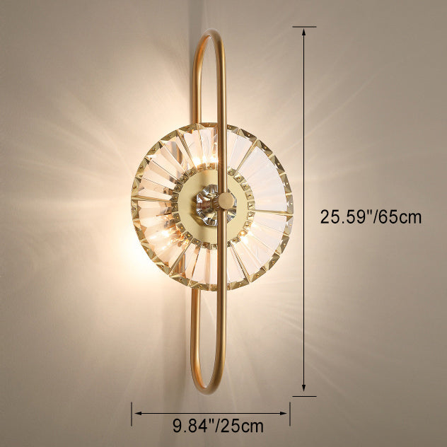 Contemporary Scandinavian Round Striped Iron Crystal 3-Light Wall Sconce Lamp For Bedroom