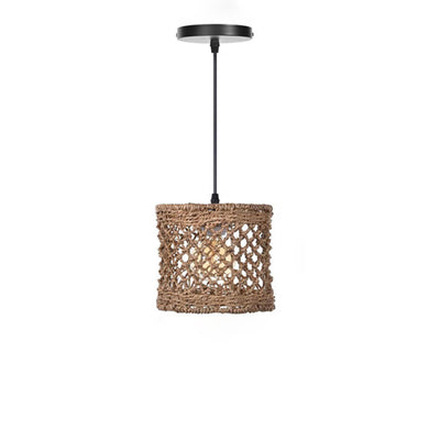 Traditional Rustic Rattan Weaving Openwork Cage 1-Light Pendant Light For Dining Room