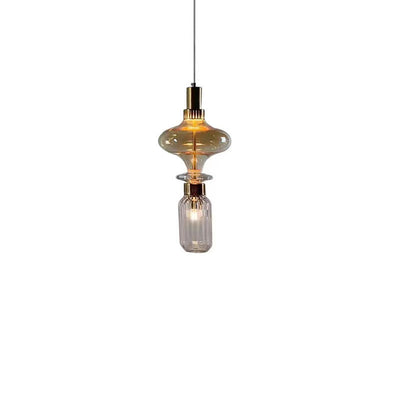 Traditional European Irregular Cylinder Iron Glass 1-Light Pendant Light For Living Room