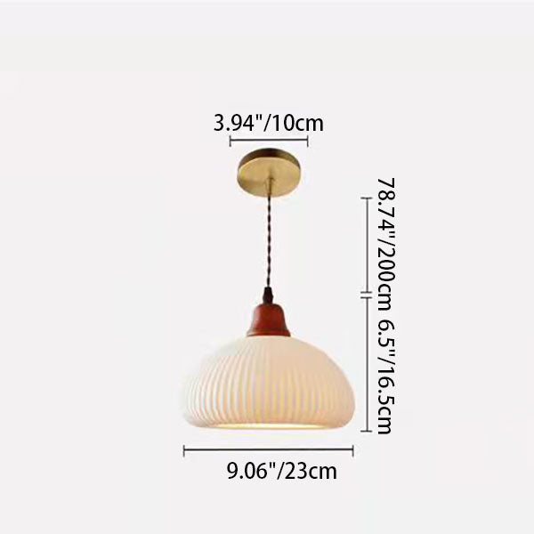 Contemporary Retro Pleated Ceramic Lantern Shade 1-Light Pendant Light For Living Room