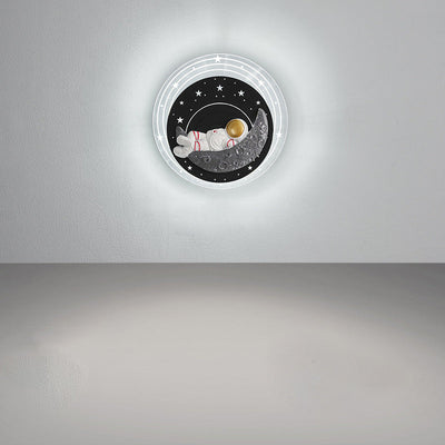 Contemporary Creative Starry Sky Moon Resin Astronaut Round LED Wall Sconce Lamp For Living Room