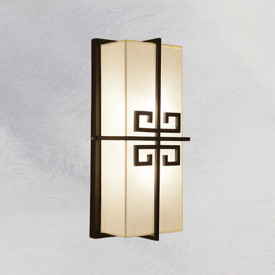 Traditional Chinese Rectangle Iron Fabric 2-Light Wall Sconce Lamp For Living Room