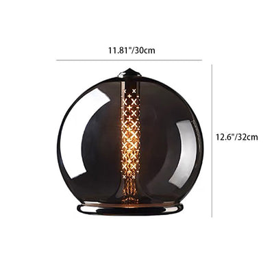 Modern Minimalist Geometric Smokey Gray Glass Hardware LED Table Lamp For Home Office