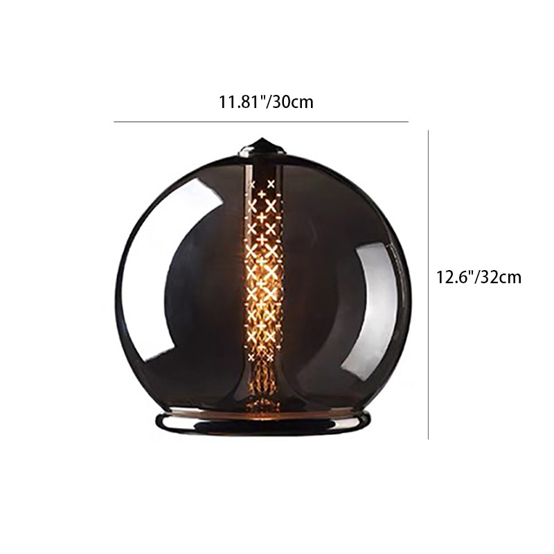 Modern Minimalist Geometric Smokey Gray Glass Hardware LED Table Lamp For Home Office