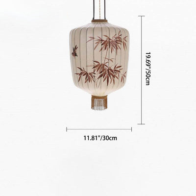 Traditional Chinese Bamboo Pattern Fabric Lantern Shade 1-Light Pendant Light For Dining Room