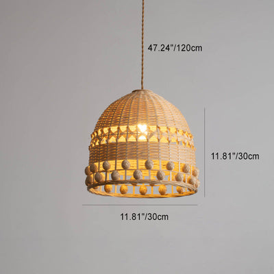 Traditional Rustic Weaving Basket Bamboo 1-Light Pendant Light For Dining Room