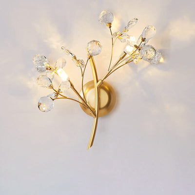 Contemporary Creative Branch Ball Leaf Iron Crystal 2/3 Light Wall Sconce Lamp For Living Room