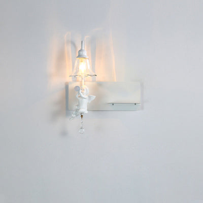 Contemporary Creative Angel Petal Resin Glass 1/2 Light Wall Sconce Lamp For Bedroom