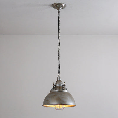 Luz colgante de 1 luz con pantalla semicircular de aluminio gris envejecido retro industrial contemporáneo para sala de entretenimiento 