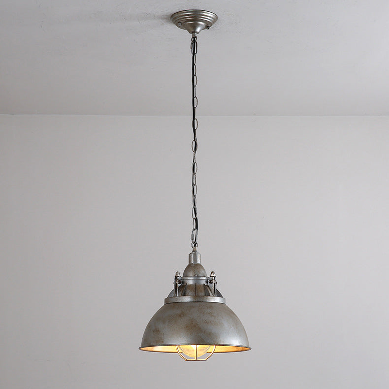 Contemporary Industrial Retro Distressed Gray Aluminum Semicircle Shade 1-Light Pendant Light For Entertainment Room