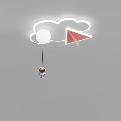 Contemporary Creative Kids Iron Acrylic Plane Cloud Astronaut LED Flush Mount Ceiling Light For Bedroom