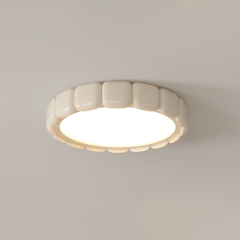 Contemporary Scandinavian Macaron Fiberglass Iron Round LED Flush Mount Ceiling Light For Bedroom