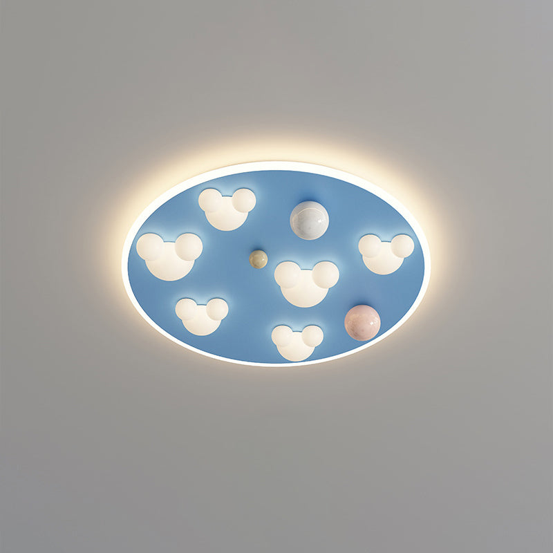 Contemporary Creative Kids Iron Acrylic Round Irregular Shape Mouse Cloud LED Flush Mount Ceiling Light For Bedroom