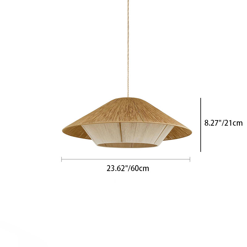 Traditional Japanese Handmade Hemp Rope Round 1-Light Pendant Light For Bedroom