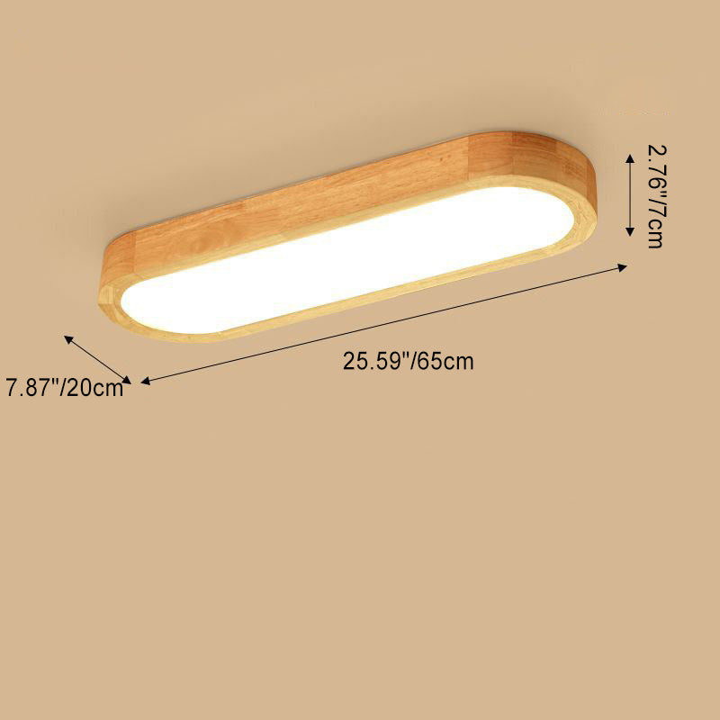 Traditional Japanese Rectangular Solid Wood Acrylic LED Flush Mount Ceiling Light For Living Room