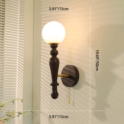 Contemporary Retro Wood Aluminum Glass Ball 1-Light Wall Sconce Lamp For Bedroom