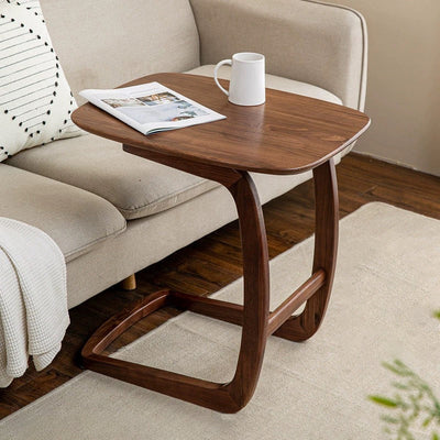 Contemporary Nordic Rectangular C Shape Walnut Ash Wood End Table Embedded For Living Room