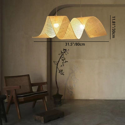 Traditional Japanese Bamboo Weaving Ribbon Shape 2/3-Light Chandelier For Dining Room