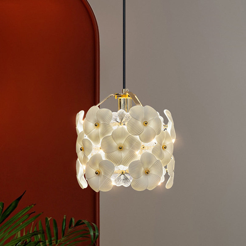 Traditional French Flower Petal Round Crystal Hardware 1-Light Pendant Light For Bedroom