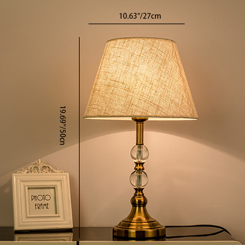 Lampe de table à 1 lumière en tissu cristal de fer trapézoïdal rond de luxe moderne pour chambre à coucher 