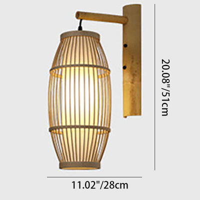 Traditional Chinese Weaving Bamboo Cage Shape 1-Light Wall Sconce Lamp For Living Room