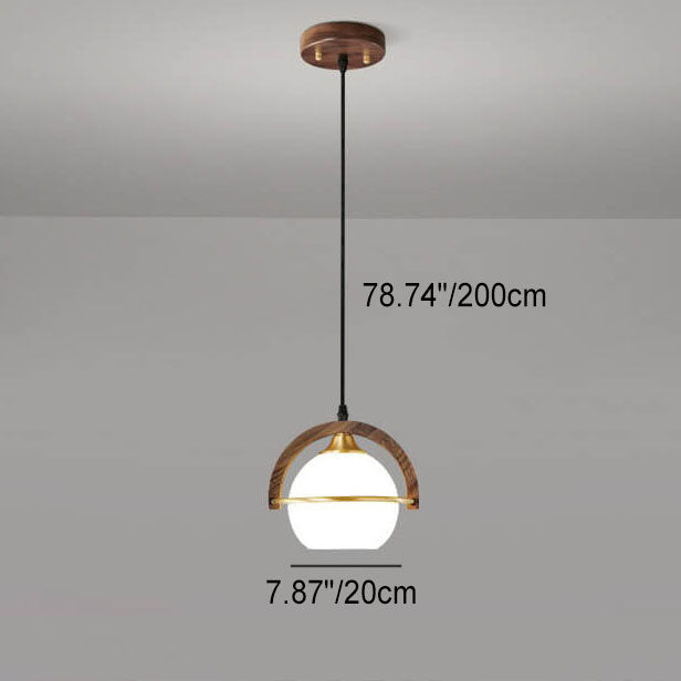 Lampe suspendue sphérique à 1 lumière en bois massif, personnalité créative moderne 