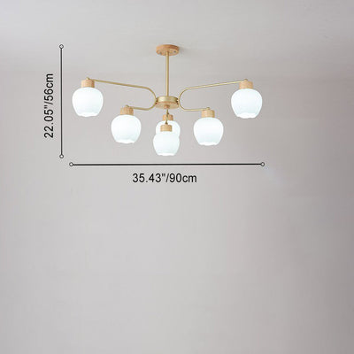 Modern Minimalist Curved Pole White Bellflower Hardware Wood Glass 6/10 Light Chandelier For Living Room