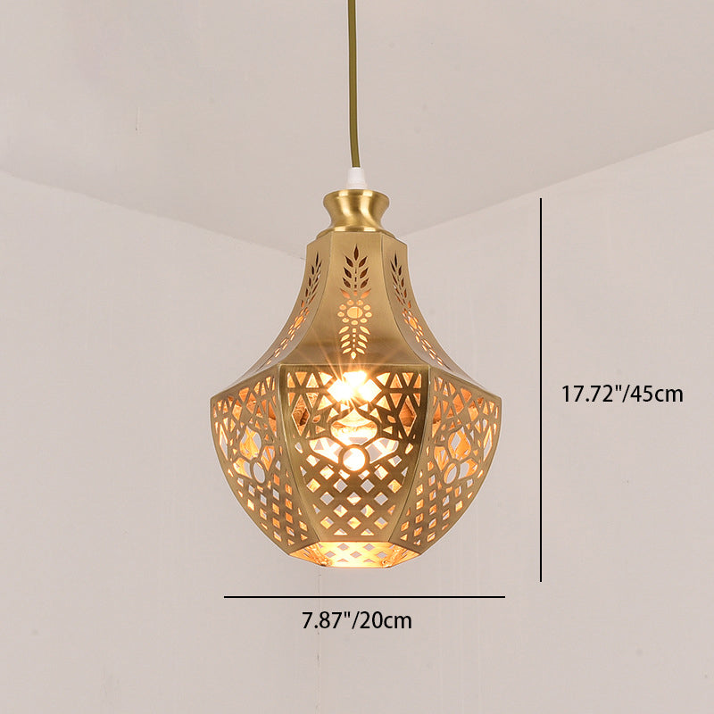 Modern Luxury Hexagonal Copper 1-Light Pendant Light For Dining Room