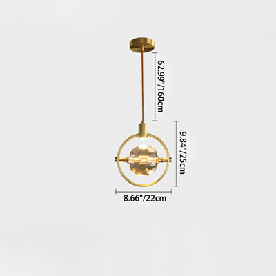 Modern Luxury Full Copper Circle Ring Crystal Ball LED Pendant Light For Living Room