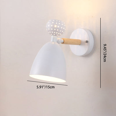 Contemporary Scandinavian Macaron Wood Iron Round 1-Light Wall Sconce Lamp For Living Room