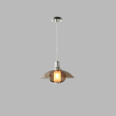 Contemporary Nordic Amber Glass Disc Iron 1-Light Pendant Light For Living Room