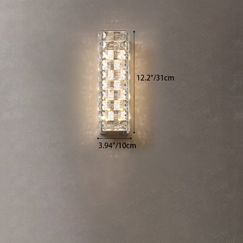 Modern Luxury Rectangle Stainless Steel Crystal LED Wall Sconce Lamp For Bedroom