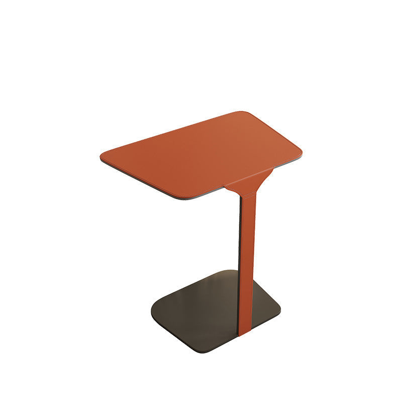 Contemporary Scandinavian Saddle Leather Top C-Shaped End Table For Living Room