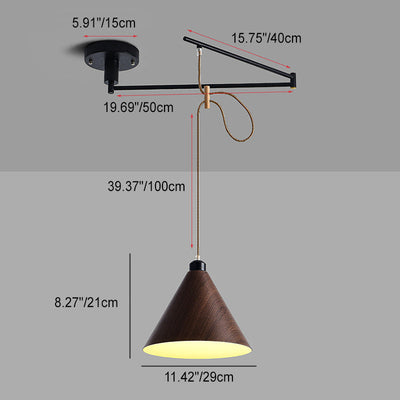 Traditional Farmhouse Iron Wood Cone Disc Ball Iron 1-Light Pendant Light For Dining Room