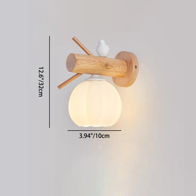 Traditional Farmhouse Solid Wood Flower Bud Glass Shade 1-Light Wall Sconce Lamp For Bedroom