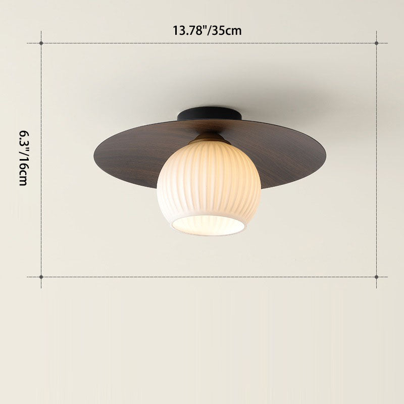 Contemporary Nordic Round Domed Iron Glass 1-Light Semi-Flush Mount Ceiling Light For Living Room