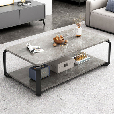 Modern Minimalist Rectangular Table Top Metal Marble Coffee Table 1-Shelf For Living Room