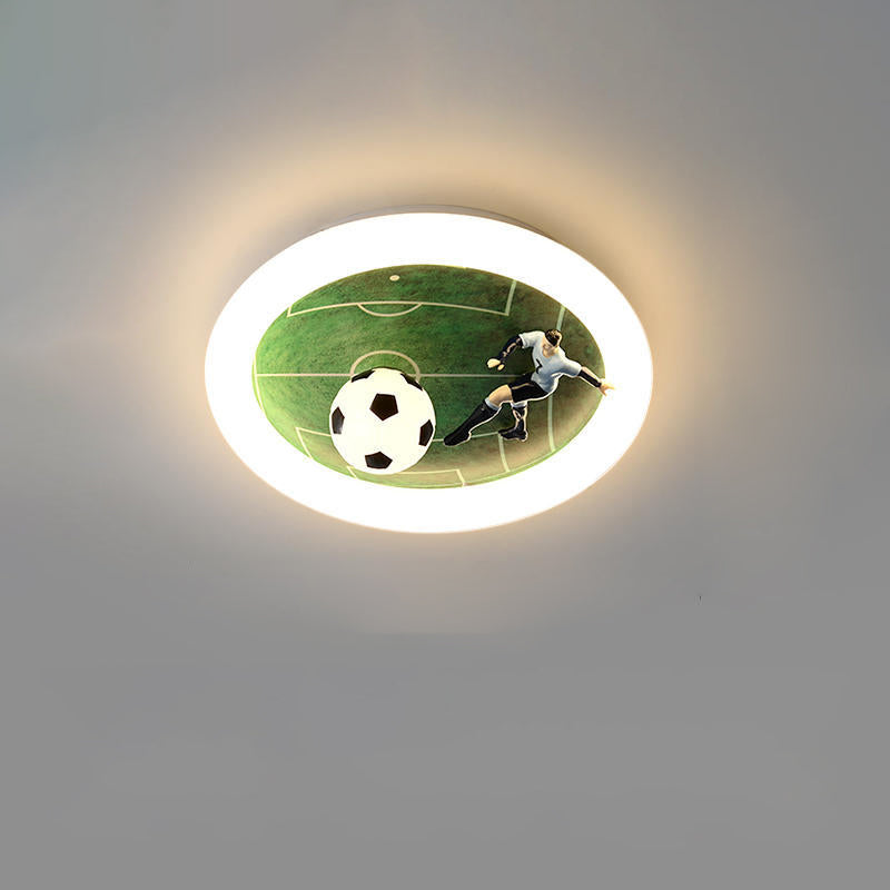 Contemporary Creative Kids Football Iron Acrylic LED Flush Mount Ceiling Light For Bedroom