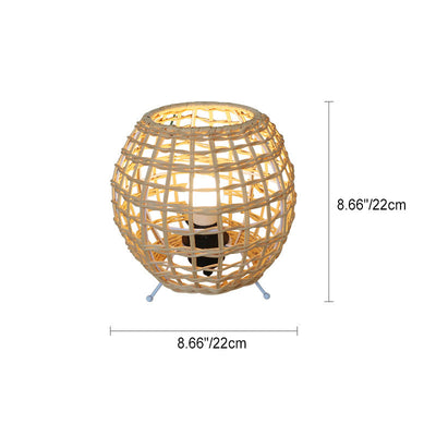 Traditional Farmhouse Metal Weaving Cane Ball 1-Light Table Lamp For Bedroom