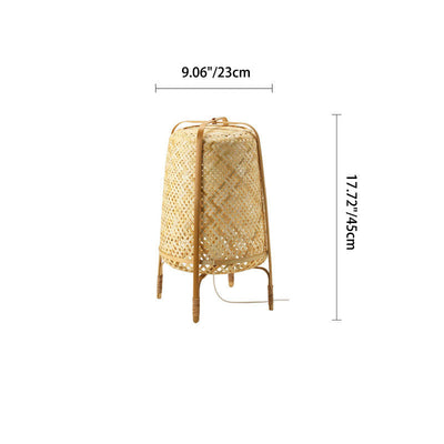 Traditional Japanese Cylindrical Hand-Woven Bamboo 1-Light Standing Floor Lamp For Bedroom