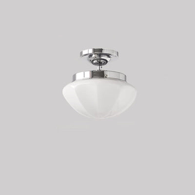 Traditional French Iron Glass Hemispheroid Ripple 1-Light Semi-Flush Mount Ceiling Light For Hallway