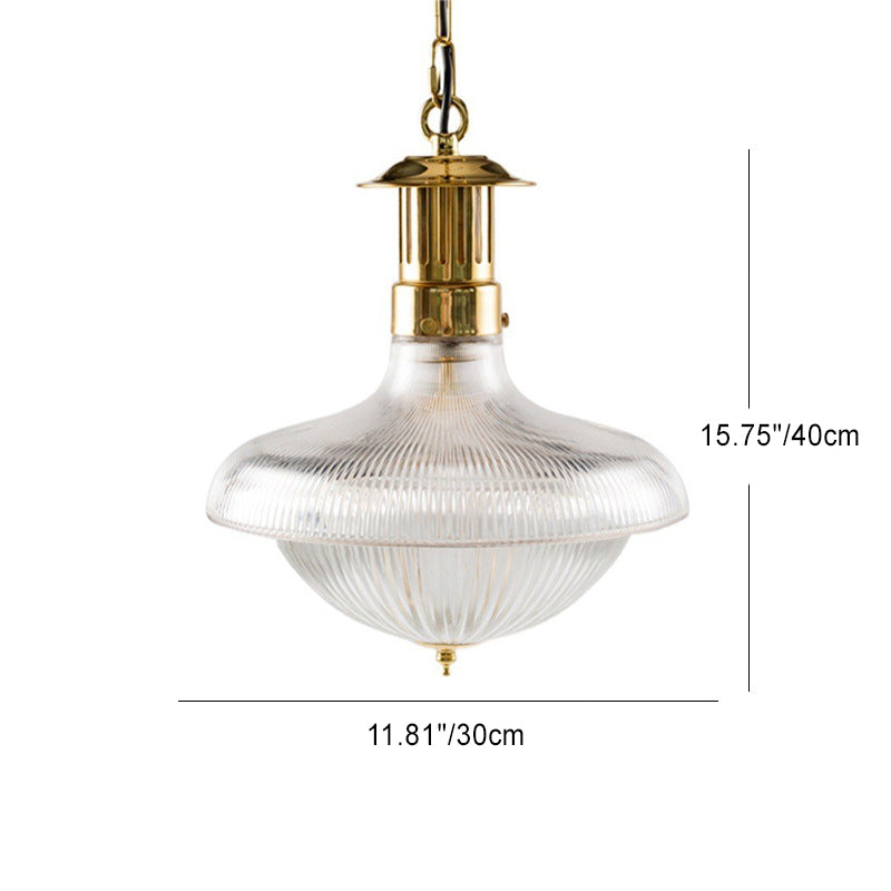 Contemporary Retro Ribbed  Iron Glass 1-Light Pendant Light For Living Room