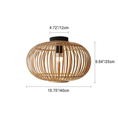 Traditional Rustic Bamboo Weaving Lantern 1-Light Flush Mount Ceiling Light For Dining Room