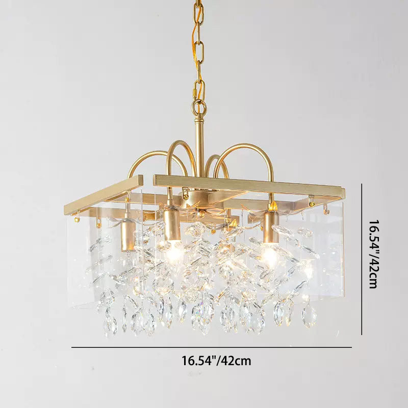 Modern Luxury Square Acrylic Iron Crystal 4/8 Light Chandelier For Living Room