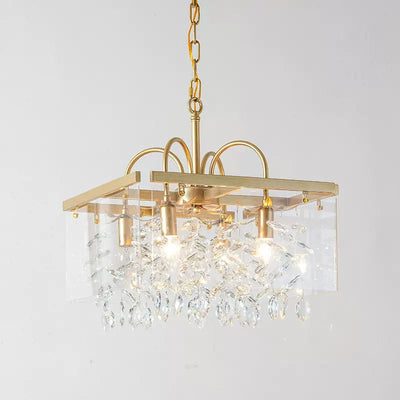 Modern Luxury Square Acrylic Iron Crystal 4/8 Light Chandelier For Living Room