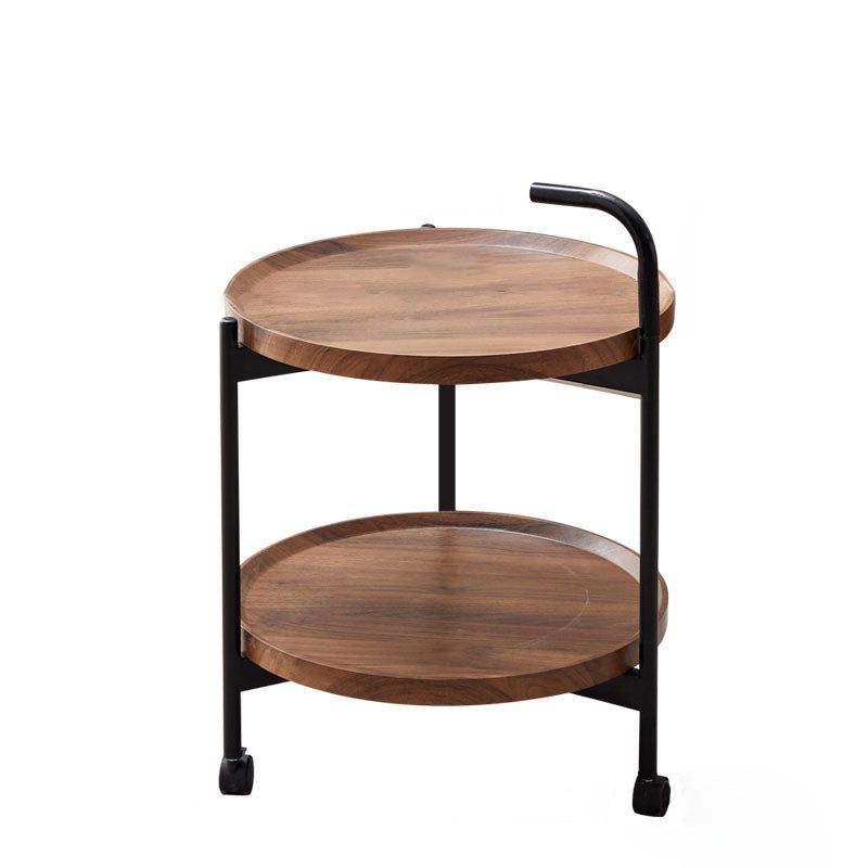 Modern Minimalist Round Iron Wood Coffee Table 2-Tier For Living Room